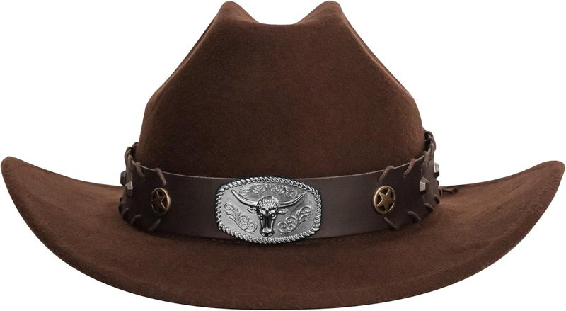 Vikodah Vintage Western Cowboy Hat for Men Women - Wide Brim Cowgirl Fedora Hats with Braided Rope Band M - Image 2